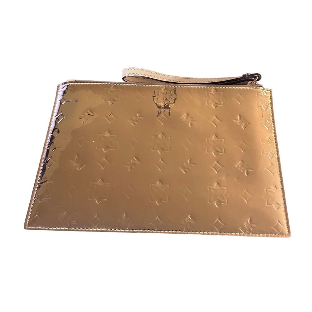 Michael Kors Gold Embossed Wristlet Pouch Metalic Rose Gold - Picture 2 of 6